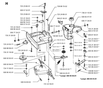 Transmission Diagram and Parts List for R850 1996-01 Husqvarna Lawn Tractor