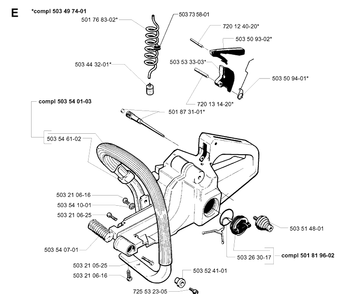 Fuel Tank And Handle Diagram and Parts List for 261 19981000001-19992399999 Husqvarna Chainsaw