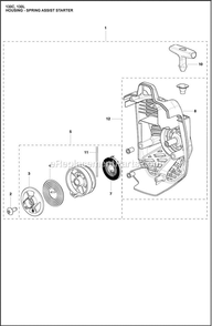 Housing Spring Assist Diagram and Parts List for 130C  Husqvarna Trimmer