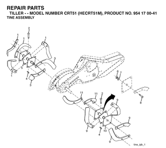 Tine Assembly Diagram and Parts List for CRT51 (HECRT51M)(2003-09) Husqvarna Cultivator