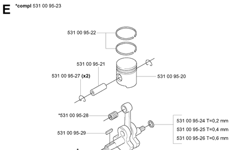 Piston And Crankshaft Diagram and Parts List for 125BT (TH026D-AC57)(20041800001-Current) Husqvarna Leaf Blower / Vacuum