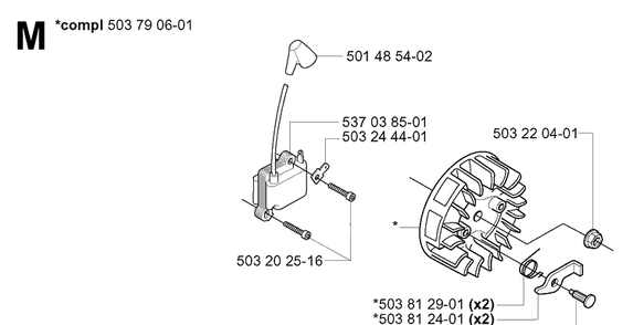 Ignition System Diagram and Parts List for 232L 20060100001-20070100000 Husqvarna Edger