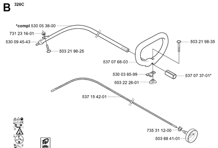 Shaft And Handle Diagram and Parts List for 326LX 20061400001-20070100000 Husqvarna Edger