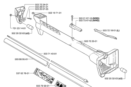 Shaft/Tube Diagram and Parts List for 232L 2002-09 Husqvarna Brush Cutter