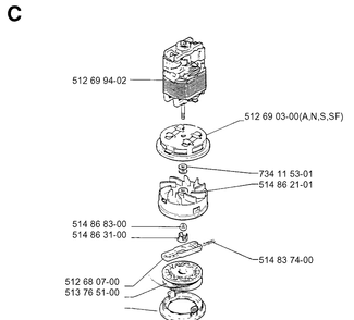 Motor Diagram and Parts List for 19920500001-19931800000  Husqvarna Trimmer