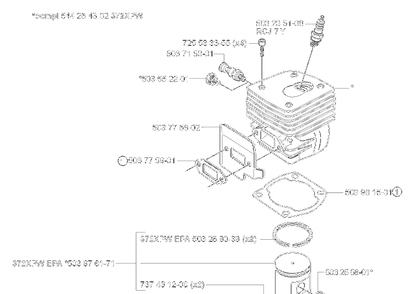 Piston / Cylinder Diagram and Parts List for 372XPW 2007-01 Husqvarna Chainsaw