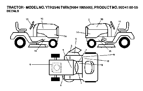 Decals Diagram and Parts List for YTH2546TWIN (96041005500, 960410055)(2007-04) Husqvarna Lawn Tractor