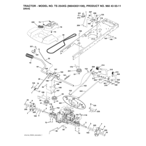 Drive Diagram and Parts List for 96043031100  Husqvarna Lawn Tractor