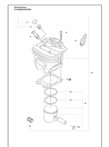 Cylinder Piston Diagram and Parts List for 576XP 2010-03 Husqvarna Chainsaw