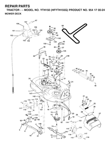 Mower Deck / Cutting Deck Diagram and Parts List for YTH150 (954170024-G)(2001-01) Husqvarna Lawn Tractor