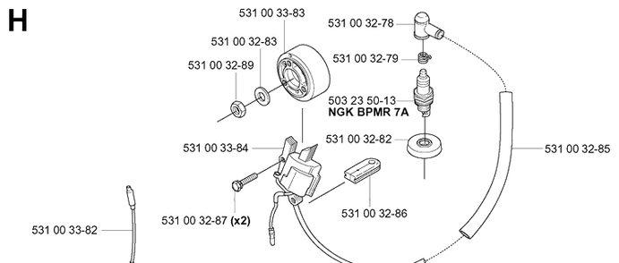 Ignition System Diagram and Parts List for 145BT 20053300001-Current Husqvarna Leaf Blower / Vacuum