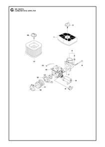 Carburetor And Air Filter Diagram and Parts List for 390XP-XPG-XPW (EPA)(20101800001 - 20111800000) Husqvarna Chainsaw