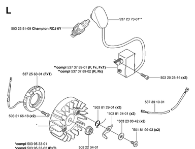 Ignition System Diagram and Parts List for 343R 20064000001-20103600000 Husqvarna Brush Cutter