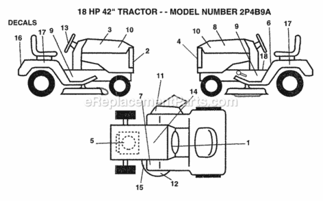 Page J Diagram and Parts List for 2P4B9A 1994 Husqvarna Lawn Tractor