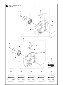 Starter 2 Diagram and Parts List for 343FR  Husqvarna Brush Cutter