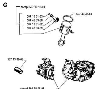 Cylinder Piston Diagram and Parts List for 35 19902200001-Current Husqvarna Chainsaw