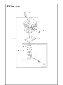 Cylinder Piston Diagram and Parts List for 545F  Husqvarna Brush Cutter