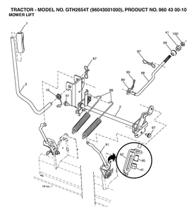 Mower Lift / Deck Lift Diagram and Parts List for GTH2654T (96043001000)(2006-01) Husqvarna Lawn Tractor