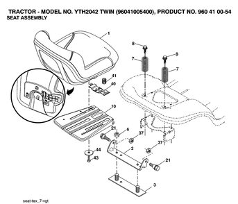Seat Diagram and Parts List for YTH2042 (96041005400)(2007-04) Husqvarna Lawn Tractor