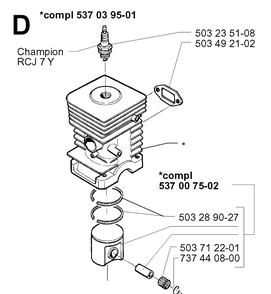 Cylinder Piston Diagram and Parts List for 227RD 19993600001-20004000000 Husqvarna Brush Cutter