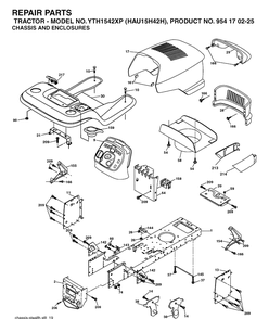 Chassis And Enclosures Diagram and Parts List for YTH1542XP (HAU15H42H)(2004-09) Husqvarna Lawn Tractor