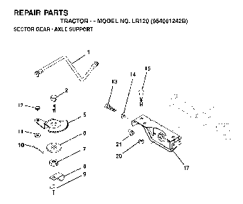 Sector Gear / Axle Support Diagram and Parts List for LR120 (954001242B)(1995-02) Husqvarna Lawn Tractor