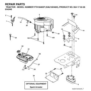 Engine Diagram and Parts List for YTH1848XP (HAU18H48H)(2004-09) Husqvarna Lawn Tractor