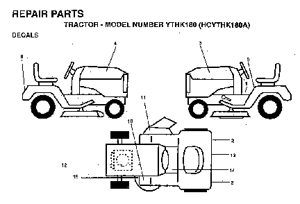 Decals Diagram and Parts List for YTHK180 (HCYTHK180A)(1996-01) Husqvarna Lawn Tractor