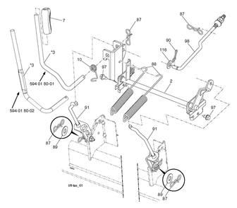 Mower Lift / Deck Lift Diagram and Parts List for YTH24V48 2018 Husqvarna Lawn Tractor