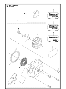 Starter Diagram and Parts List for 233RJ  Husqvarna Brush Cutter