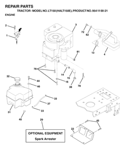 Engine Diagram and Parts List for LT150 (954110021-E)(2003-01) Husqvarna Lawn Tractor