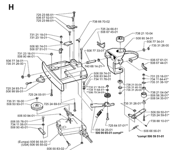 Transmission Diagram and Parts List for RIDER970 1997-03 Husqvarna Lawn Mower