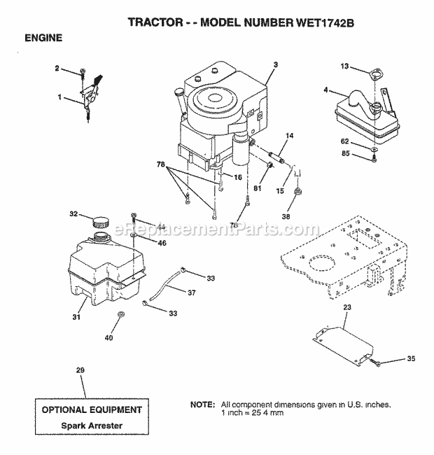 Engine Diagram and Parts List for WET1742B 1997 Husqvarna Lawn Tractor