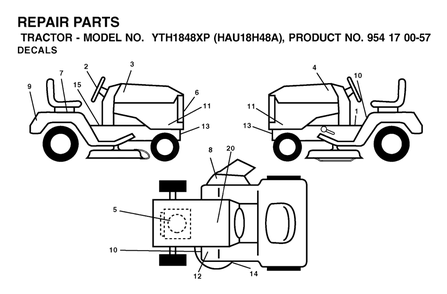 Decals Diagram and Parts List for YTH1848XP (954170057-A)(2003-01) Husqvarna Lawn Tractor