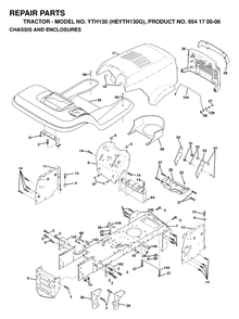 Chassis And Enclosures Diagram and Parts List for YTH130 (954170006-G)(1998-12) Husqvarna Lawn Tractor