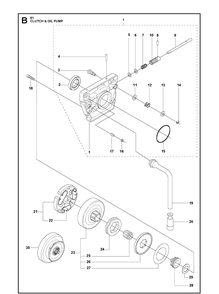 Clutch And Oil Pump Diagram and Parts List for 61  Husqvarna Chainsaw