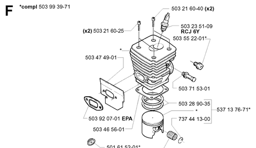 Cylinder Piston Diagram and Parts List for 395XP/ (XPG)(20034000001-20051800000) Husqvarna Chainsaw