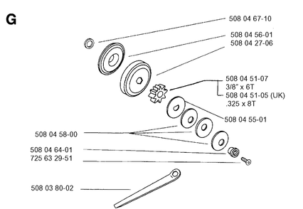 Clutch 2 Diagram and Parts List for 16 19954000001-19991400000 Husqvarna Chainsaw