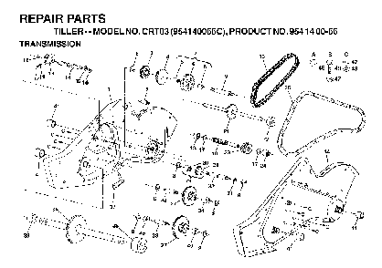 Transmission Diagram and Parts List for CRT83 (954140066C)(1999-09) Husqvarna Tiller