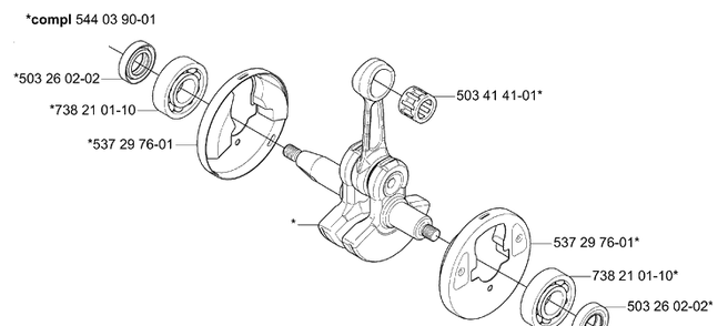 Crankshaft Diagram and Parts List for 335RJX 2006-05 Husqvarna Trimmer