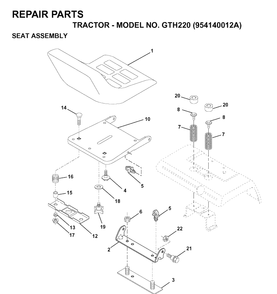 Seat Diagram and Parts List for GTH220 (954140012A)(1997-01) Husqvarna Lawn Tractor
