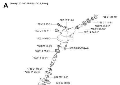 Bevel Gear Diagram and Parts List for 132R 20050100001-Current Husqvarna Brush Cutter
