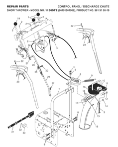 Control Panel And Discharge Chute Diagram and Parts List for 1130STE (96191001902)(2007-10) Husqvarna Snow Blower