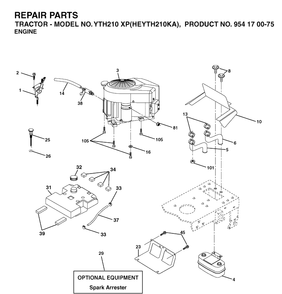 Engine And Cutting Equipment Diagram and Parts List for YTH210XP (HEYTH210KA)(2003-01) Husqvarna Lawn Tractor