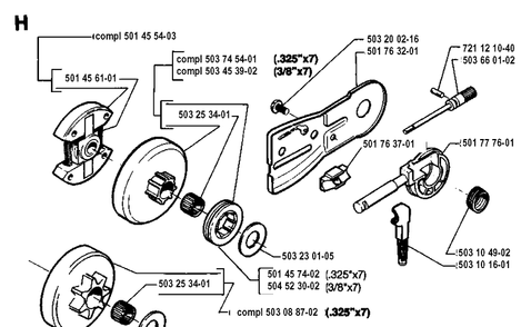 Clutch Diagram and Parts List for 51 19942300001-19982300000 Husqvarna Chainsaw