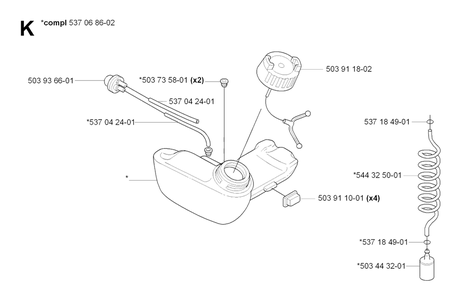 Fuel Tank Diagram and Parts List for 325HE4X 20090900001 & Above Husqvarna Hedge Trimmer