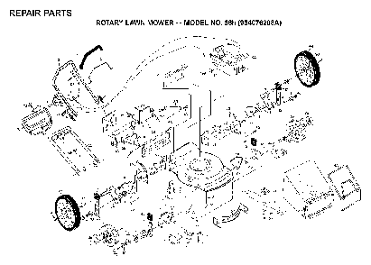 Product Complete Diagram and Parts List for 56H (954076208A)(1996-03) Husqvarna Lawn Mower