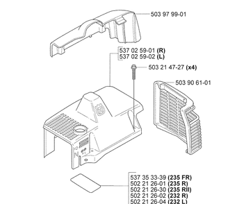 Top Cover / Muffler Guard Diagram and Parts List for 232L 2007-01 Husqvarna Trimmer