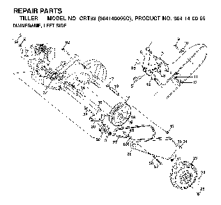 Mainframe, Left Side Diagram and Parts List for CRT83 (954140066C)(1999-09) Husqvarna Tiller