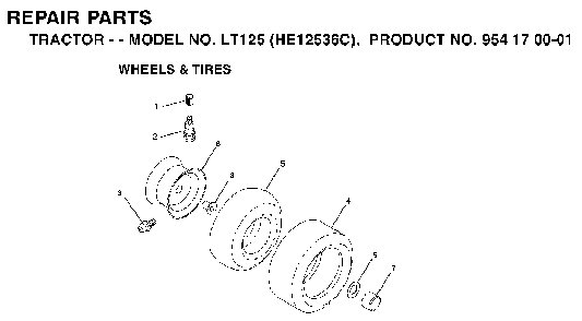 Wheels And Tires Diagram and Parts List for LT125 (HE12536C, 954170001)(1996-01) Husqvarna Lawn Tractor